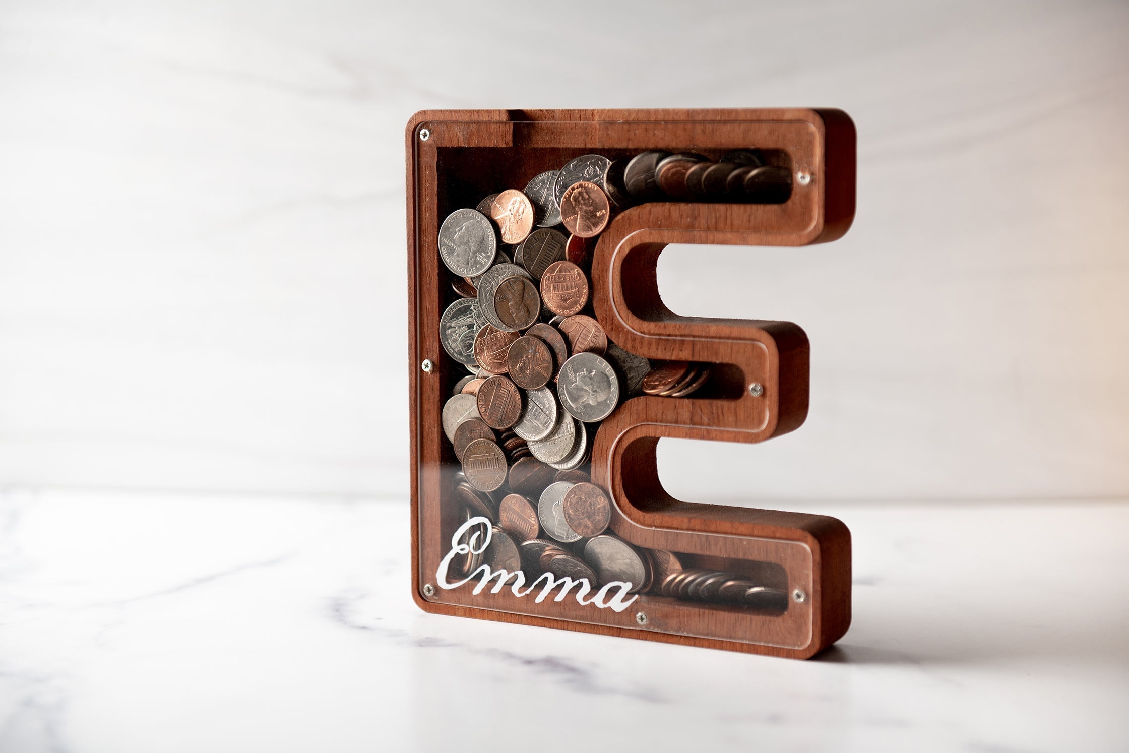 Personalized Initial Letter Shaped Wood Coin Bank