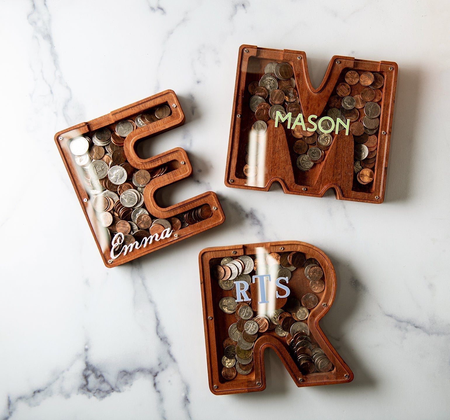 Personalized Initial Letter Shaped Wood Coin Bank