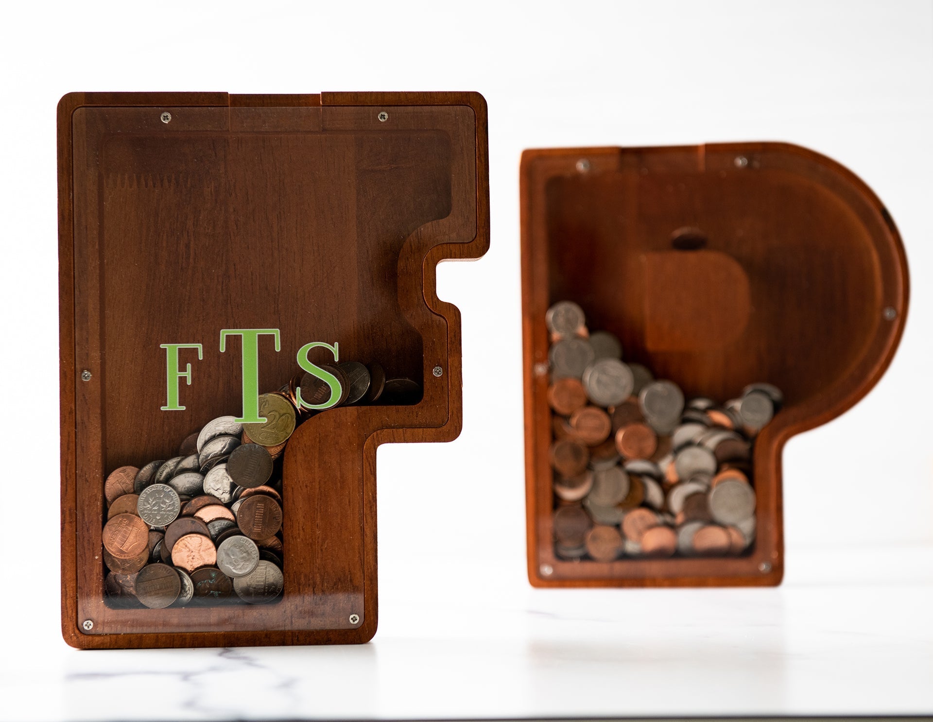 Personalized Initial Letter Shaped Wood Coin Bank