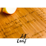 Close-up of Custom Handwriting Personalized Bamboo Cutting Board engraved recipe