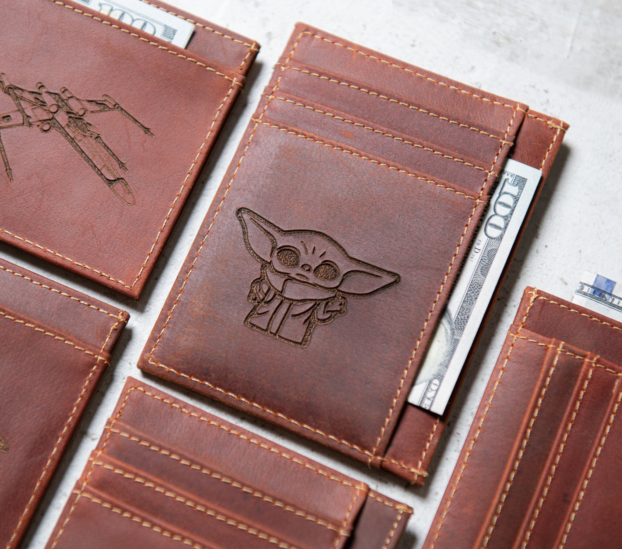 Star Wars Inspired Slim Leather Wallet Personalized With ID Window The Ocala by Left Coast Original