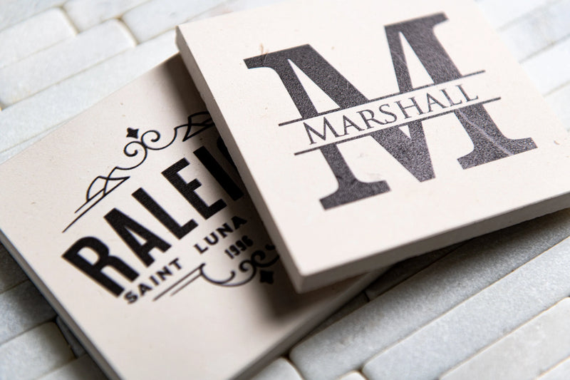 Hero Inspired Limestone Personalized Coasters by Left Coast Original