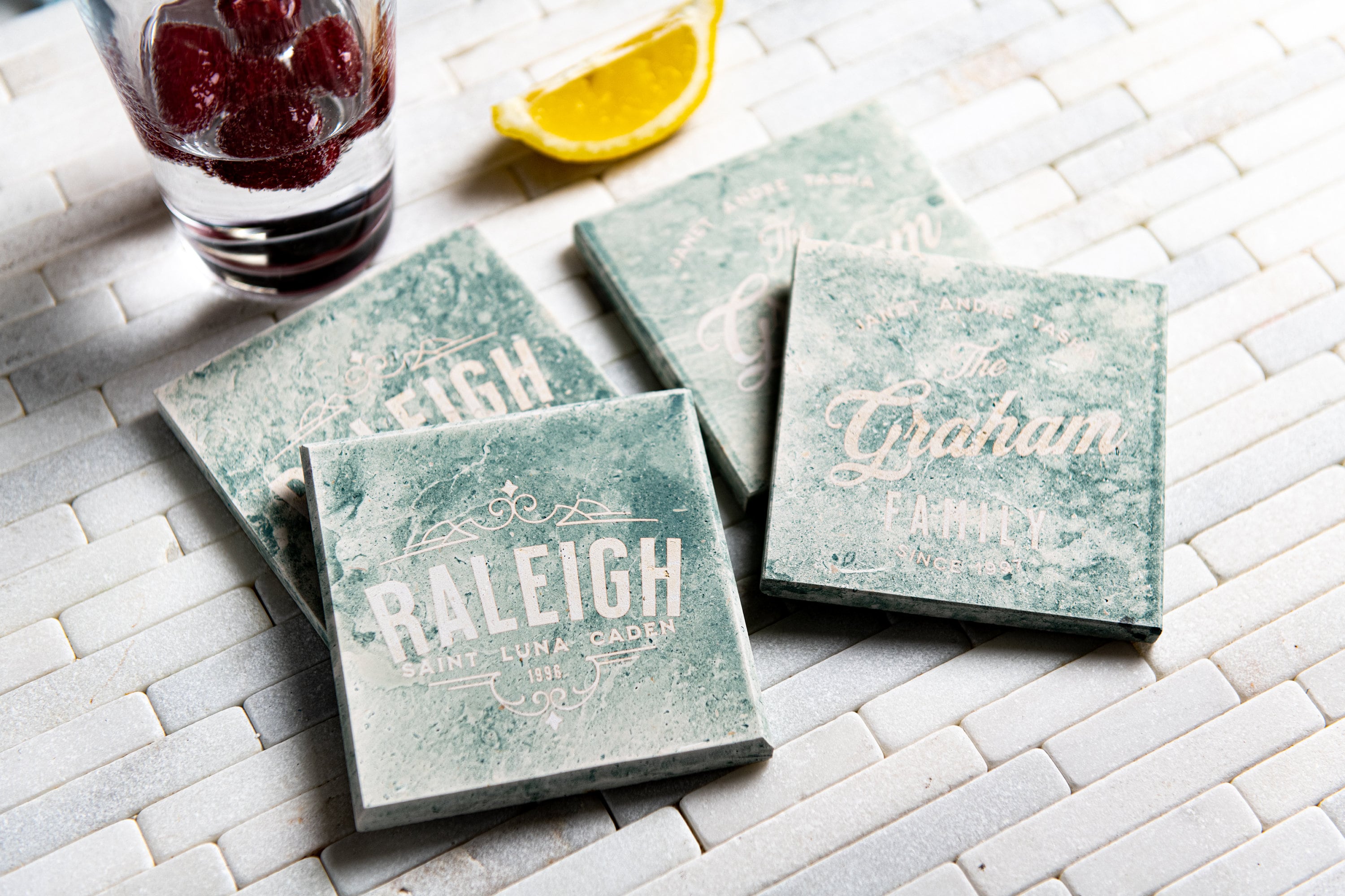 Gamer Inspired Limestone Personalized Coasters by Left Coast Original