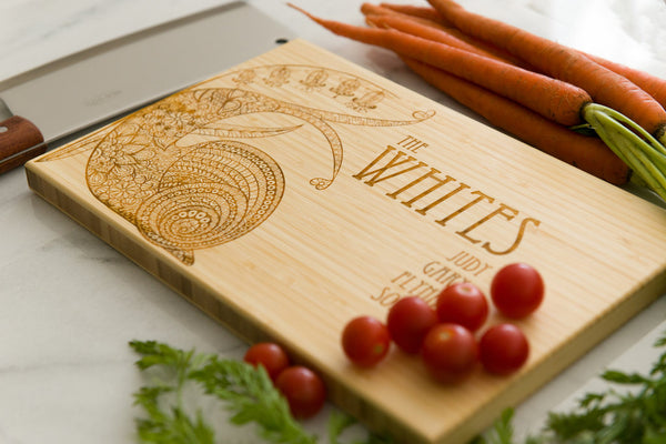 Personalized Cutting Board, Snail, Wedding Gift, Anniversary Gift, Family Name, Engraved Gift