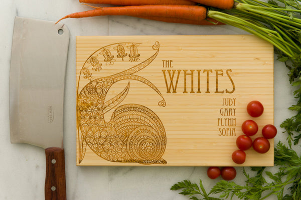 Personalized Cutting Board, Snail, Wedding Gift, Anniversary Gift, Family Name, Engraved Gift
