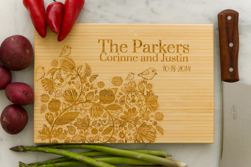 Personalized Cutting Board Bird Wedding Anniversary Gift Family Name Engraved Gift Monogram Gift