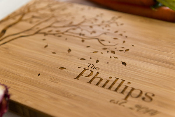 Close-up of Falling Leaves Personalized Bamboo Cutting Board