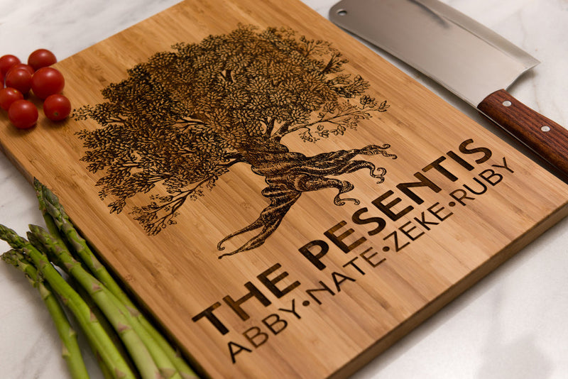 Personalized Cutting Board Tree Anniversary Mom Wedding Monogram Family Name Engraved Initials Chef