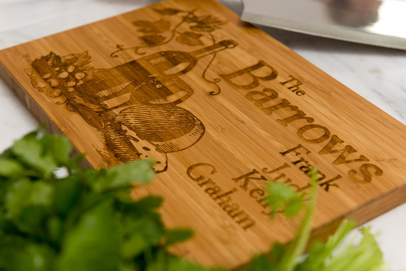 Personalized Cutting Board Wine Grapes Anniversary Engraved Monogram Initials Chef Kitchen