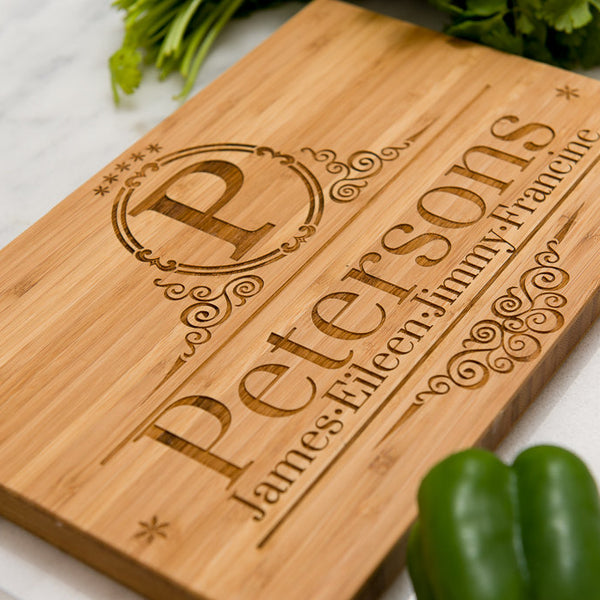 Last Name with Star Engraved Cutting Board with Juice Groove - 904