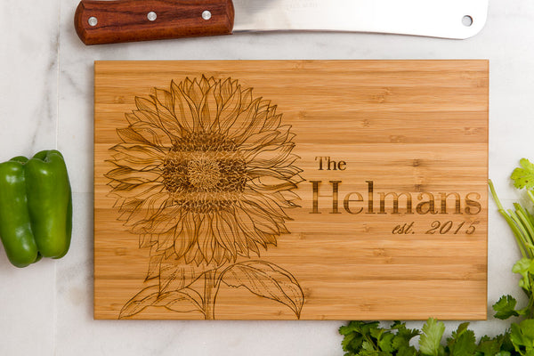 Personalized Cutting Board Sunflower Mom Mothers Dad Anniversary Engraved Monogram Initials