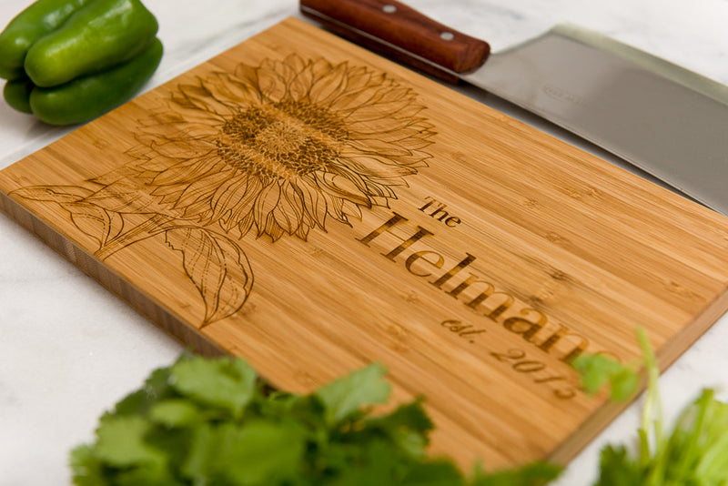 Personalized Laser Engraved Sunflower Cutting Board Floral Kitchen