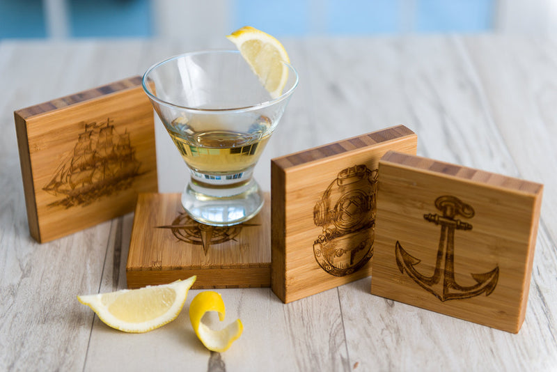 Coasters Sailing Anchor Compass Nautical Mom Fathers Day Anniversary Dad Men Boyfriend Gift Engraved