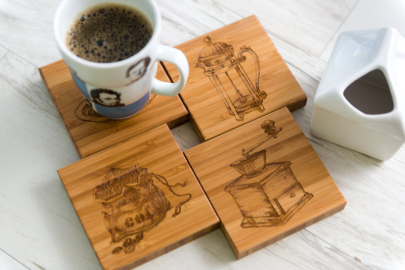 Personalized Espresso Cups and Wooden Coaster Turkish Coffee 