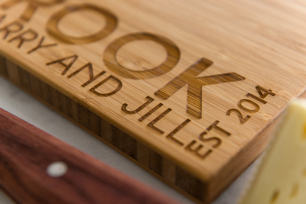 Close-up corner of Engraved Name Personalized Bamboo Cutting Board