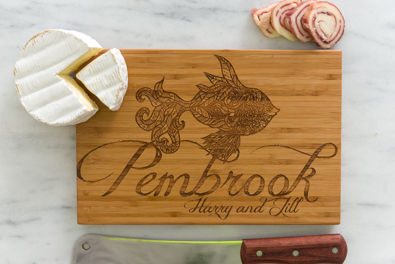 Personalized Cutting Board Wedding Fish Script Underwater Flowing Anniversary Family Name Engraved