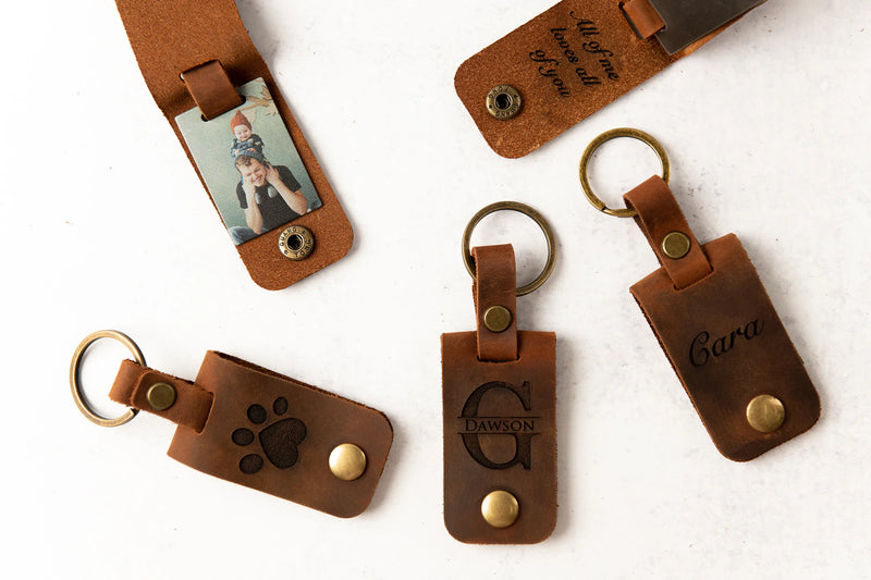 Personalized Photo Metal Tag Leather Keychain