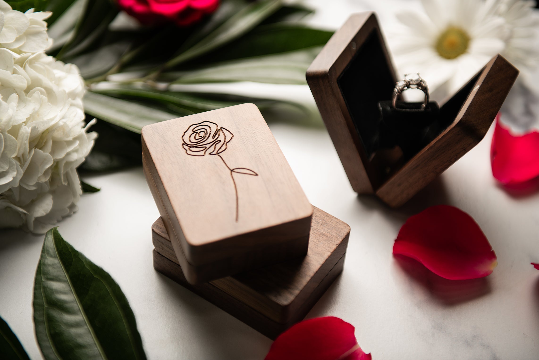 Personalized Wood Ring Box, Engraved for Proposal Wedding and Bride - 3 Styles Available