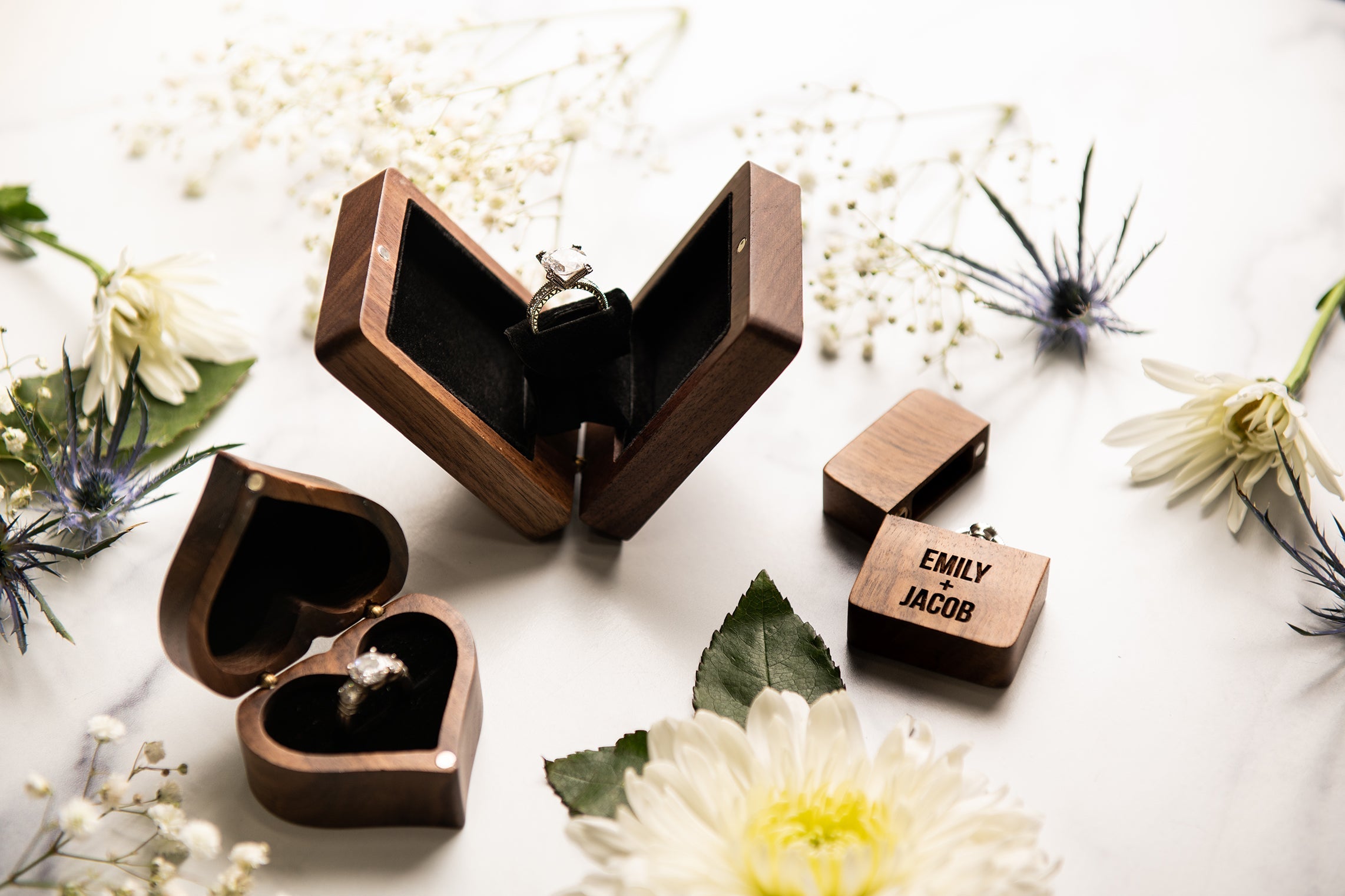 Personalized Wood Ring Box, Engraved for Proposal Wedding and Bride - 3 Styles Available