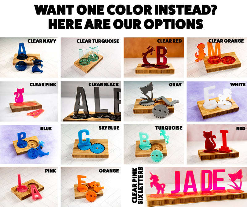 Personalized Sprocket Name Puzzle Acrylic and Wooden Toy Display | BusyWorx©