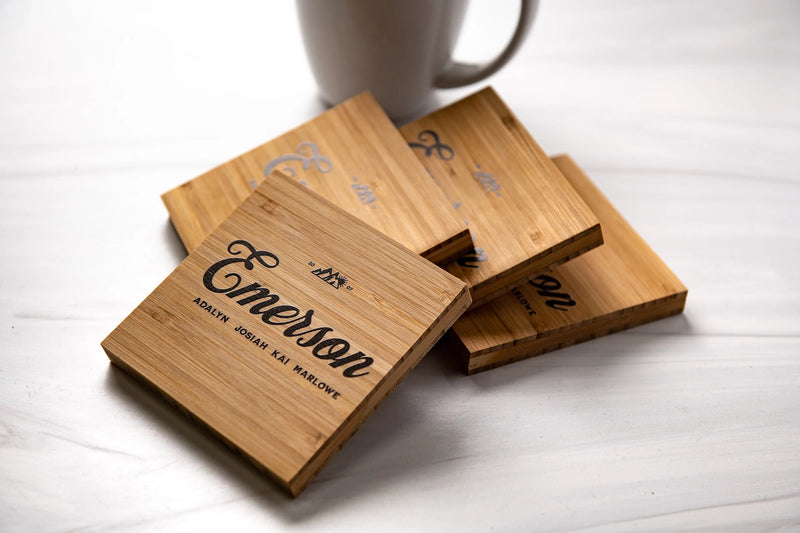Personalized Wood Coasters | Floral Vine Artwork Print