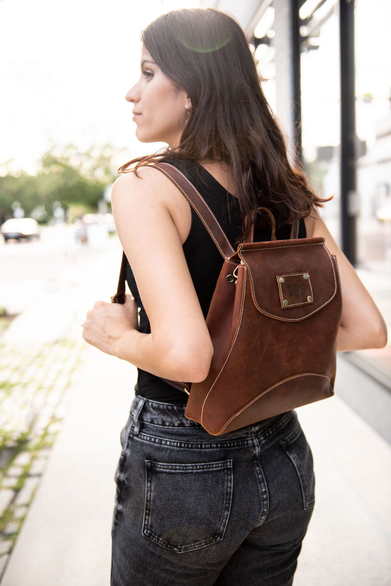 The Venice Personalized Convertible Leather Backpack