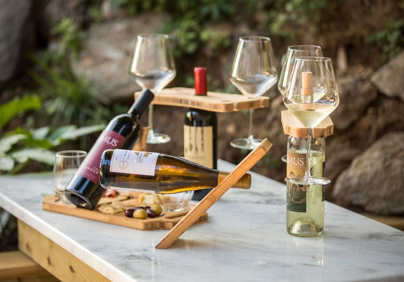 Handmade Wood Wine Caddy, Wine Bottle Holder, Wine Glass Holder
