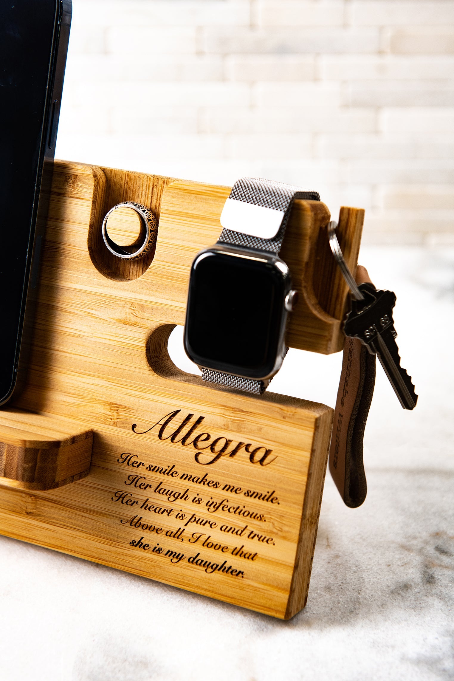 Personalized Wood Desktop Valet For Him - Charging Dock